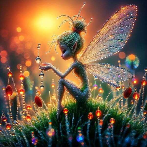 Dawn's Awakening: Fairy in Dew-Kissed Sunrise