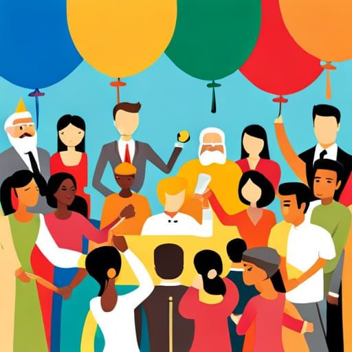 big party, lots of people of all cultures and ages celebrati...