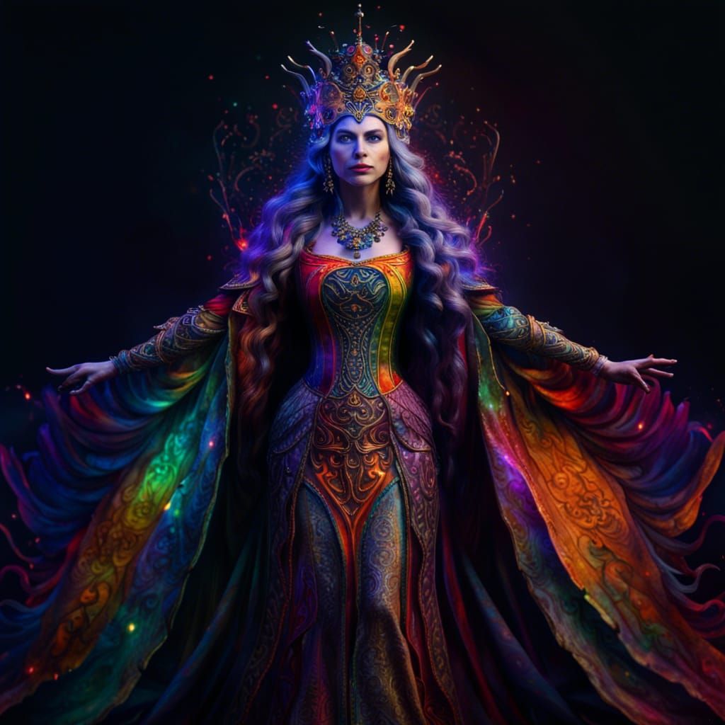 Full body view of realistic vibrant colorful medieval Queen ...