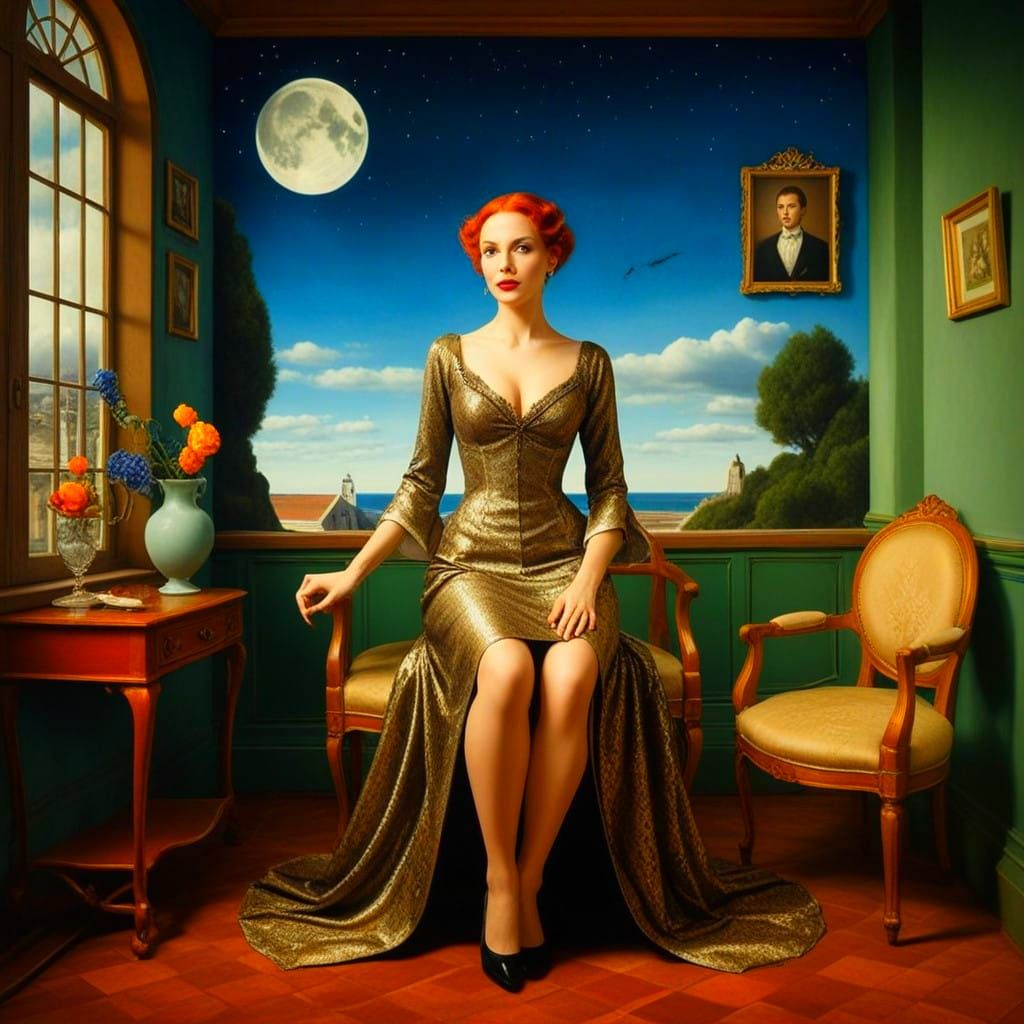 Surrealistic Portrait of a Happy Lady in Vibrant Surrounding...