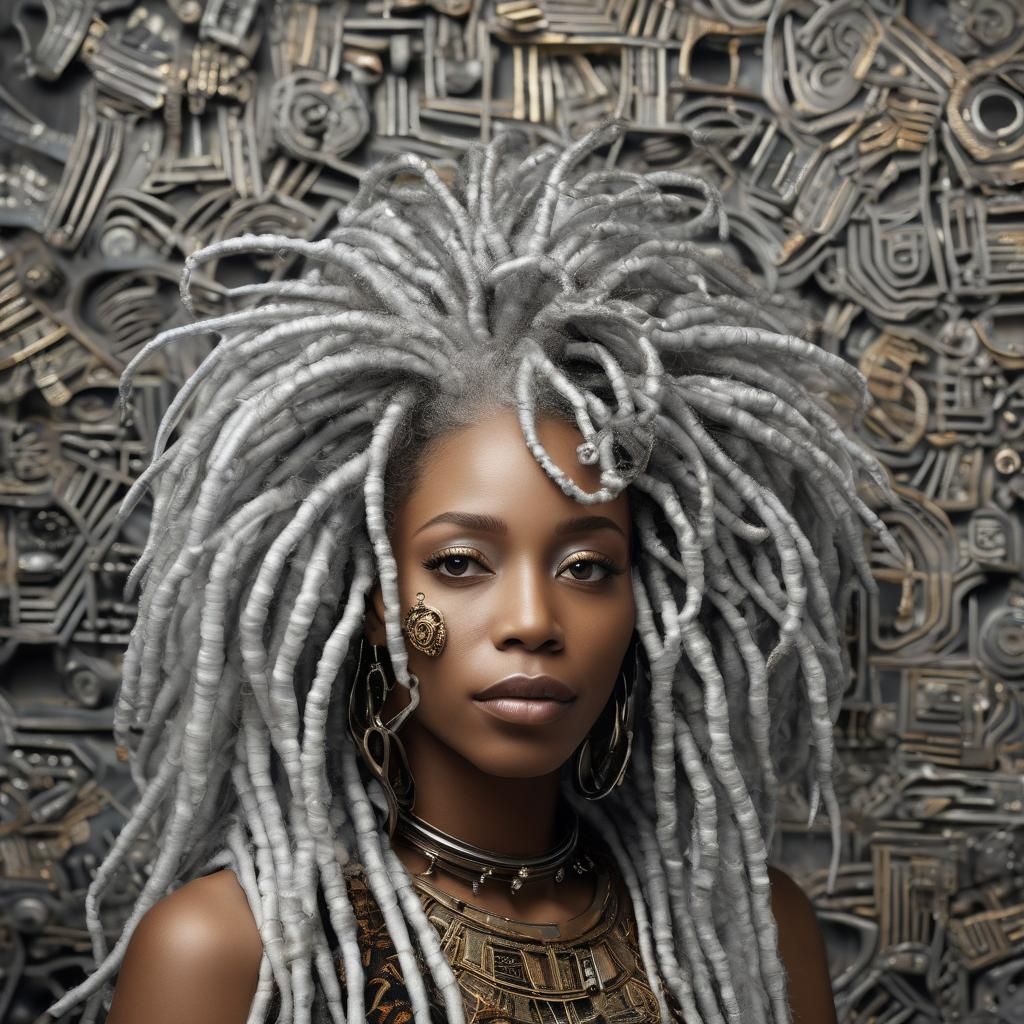 60ish-year-old African American woman with long curly stylis...
