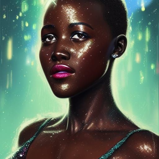 Lupita in Glitter Rain AI Generated Artwork NightCafe Creator