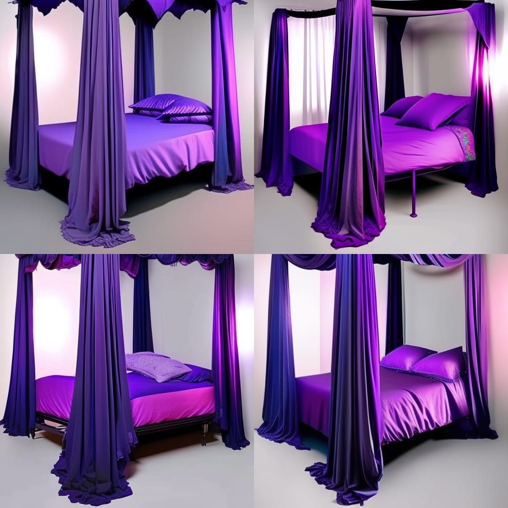 Ethereal purple gothic canopy bed with purple blanket& cobalt blue