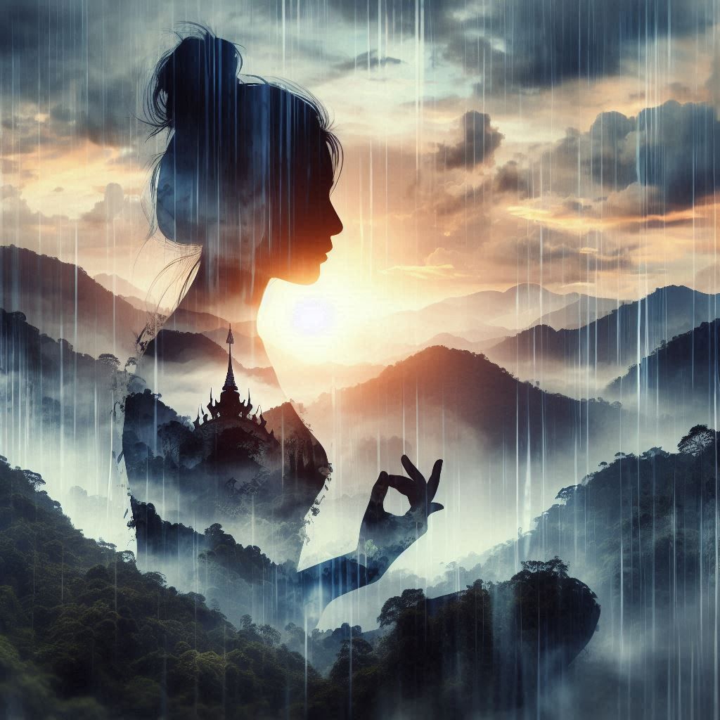 double exposure beautiful fantasy DALL-E 3 portrait landscap...