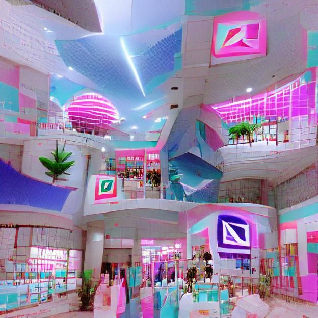 a vaporwave shopping mall