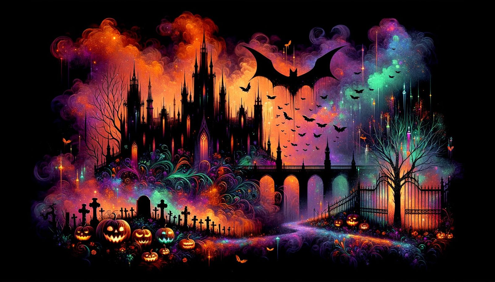 Pumpkins, Bats, and Castle  by @OokamiKasumi