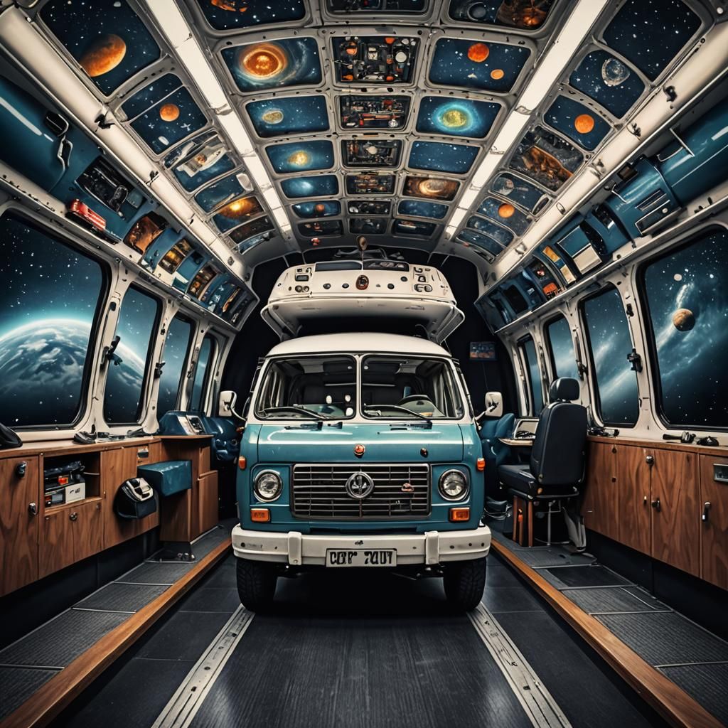 Campervan Shuttle Craft run-about flying in space,