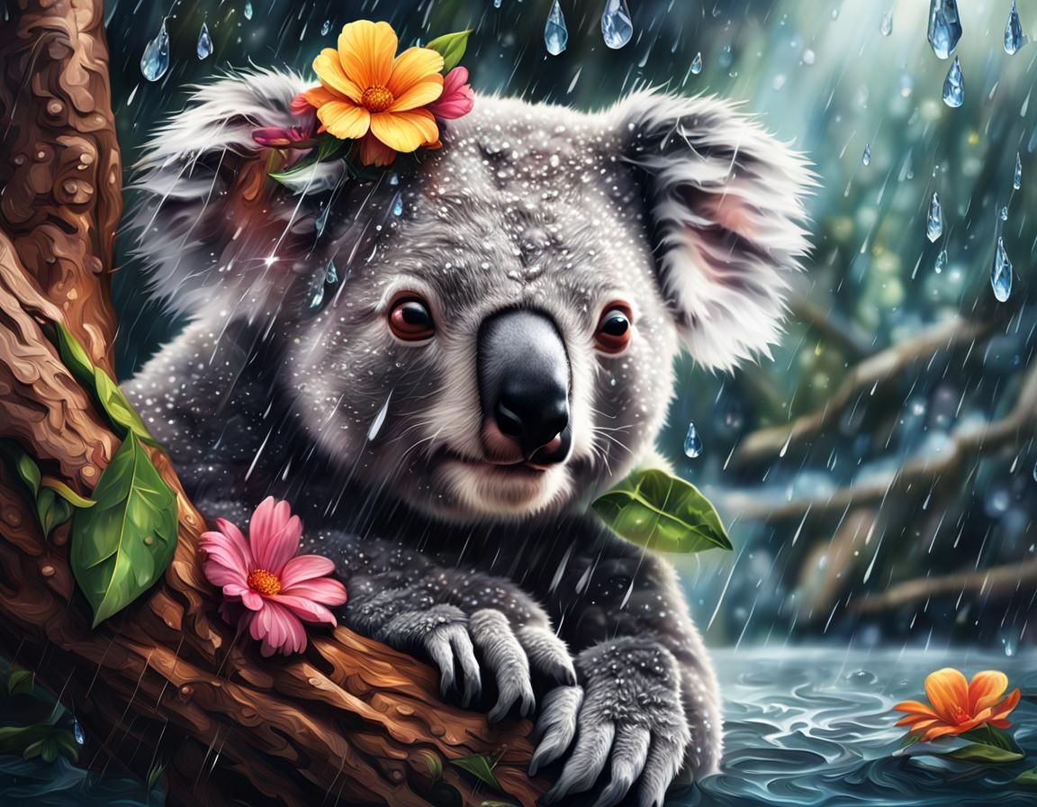 Koala in the rain with sad eyes  by @Fiona Etkin 1974 