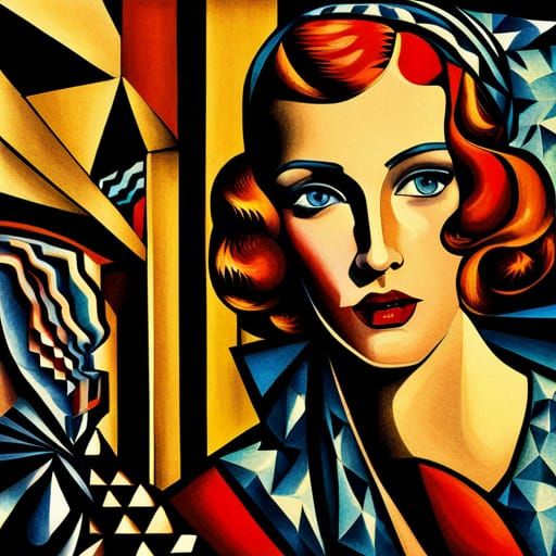 Tamara de Lempicka metropolis geometric background newsprint splashed ...