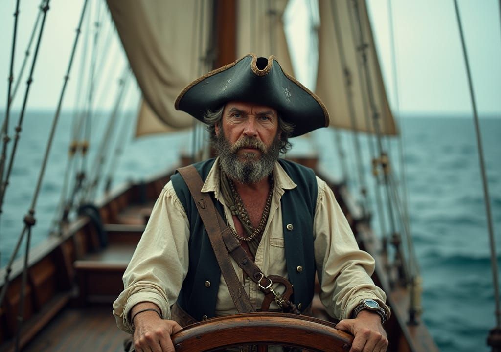 photorealism::Robert Shaw::background is a pirate ship  in t...