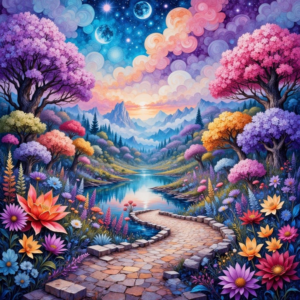 Magical Landscape in Maximalist Impressionist Style