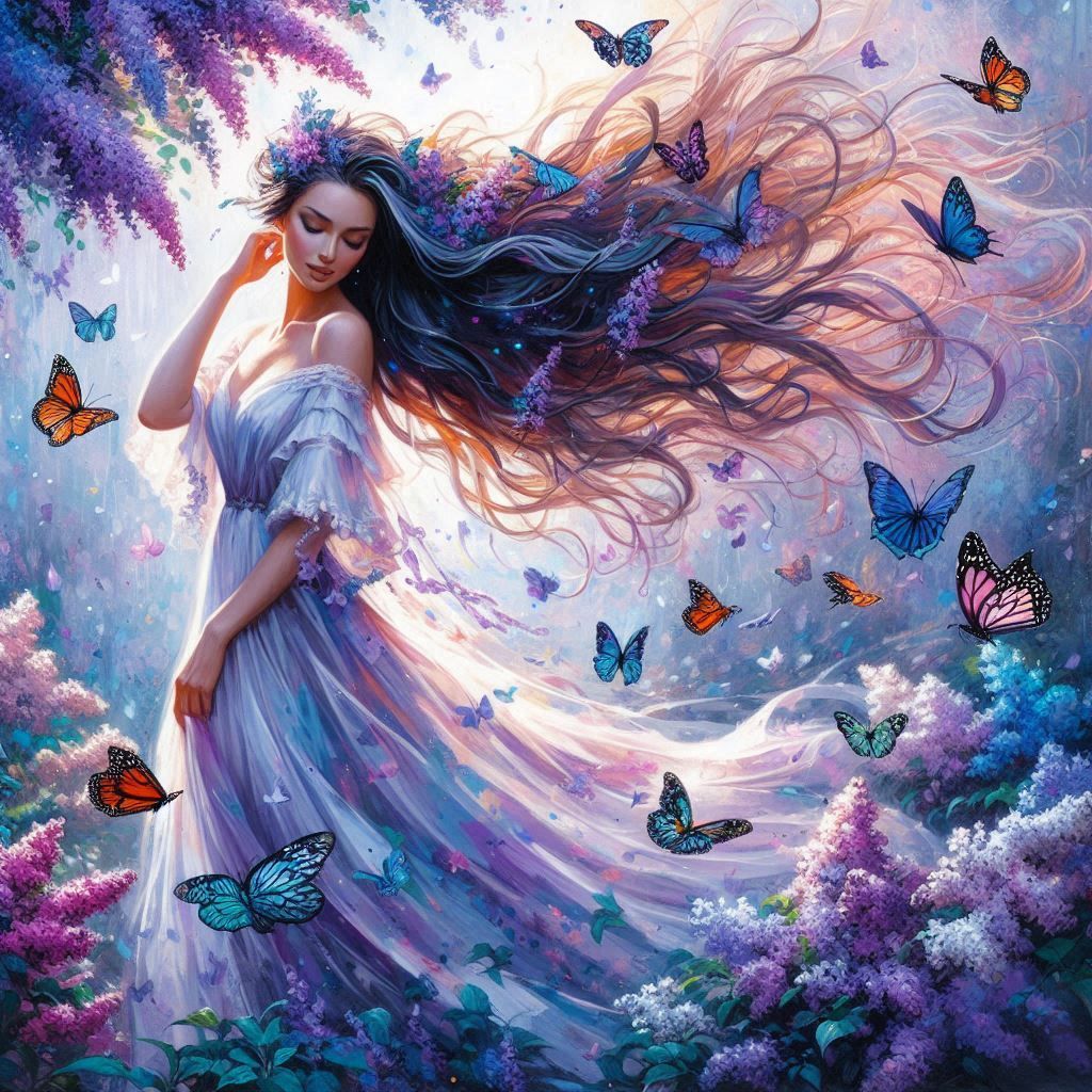 woman with butterflies