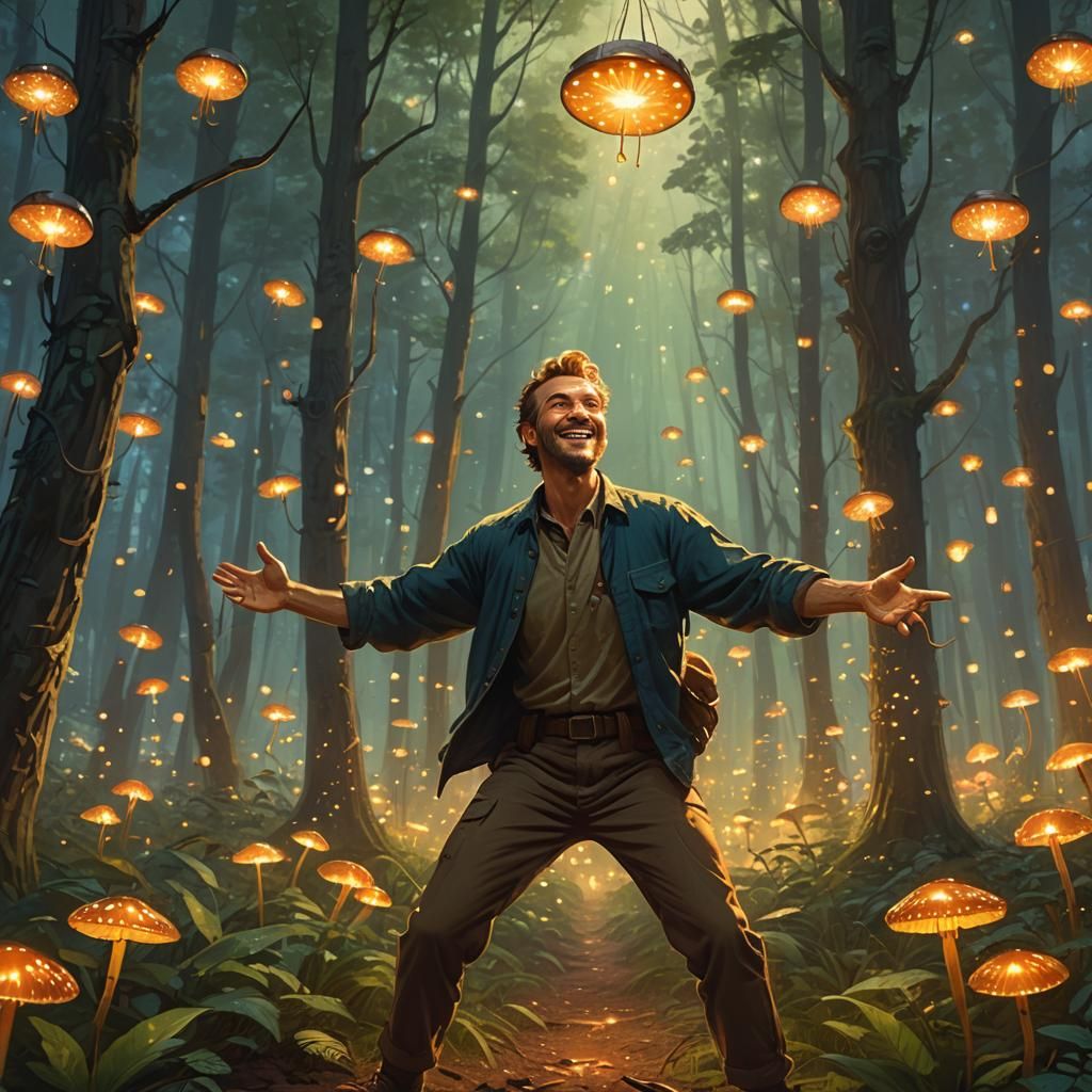 Joyful Man in Lush Forest Concept Art