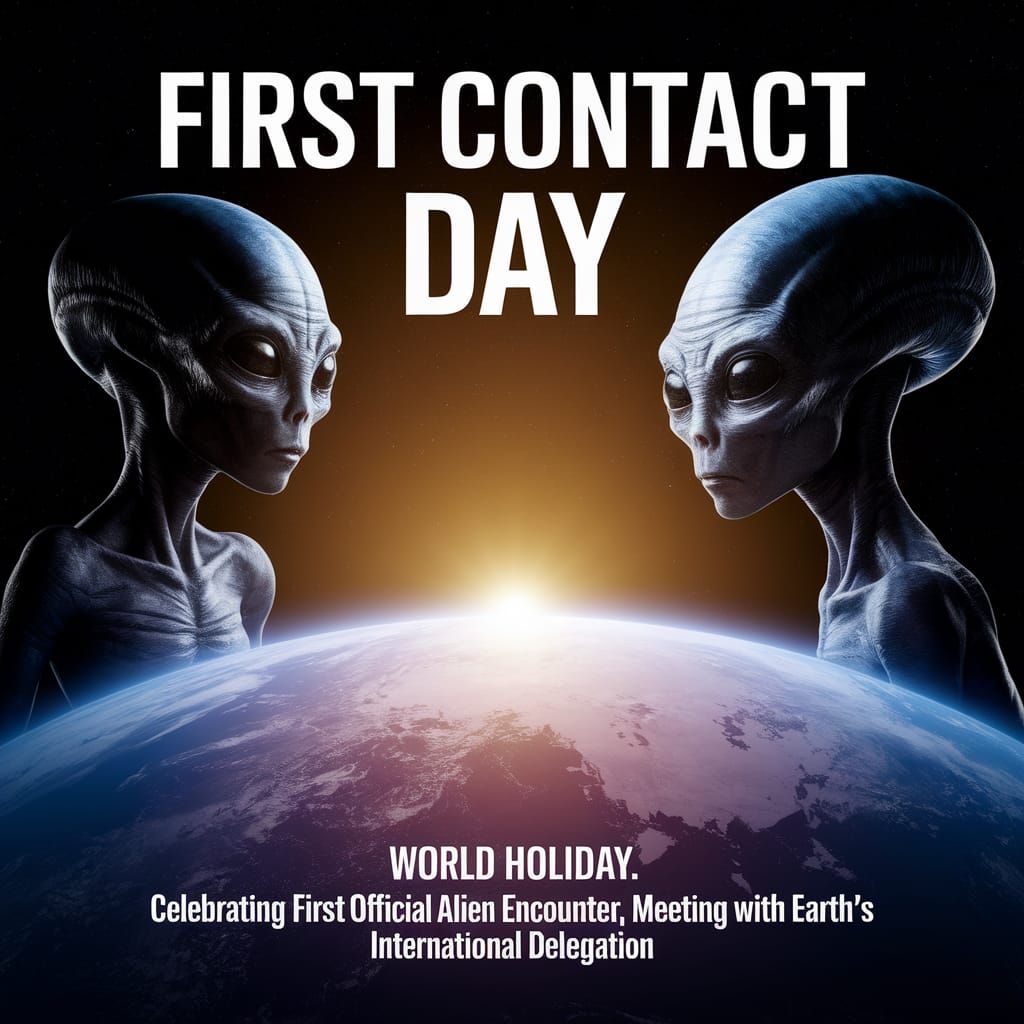 First contact day. World holiday. Celebrating first official alien encounter.  by @Max Strandberg