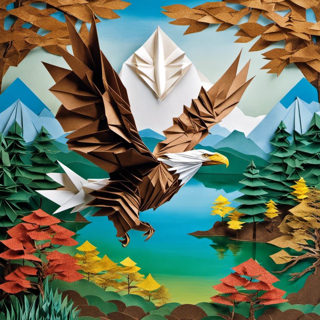 Origami landscape and eagle  by @Revenant_