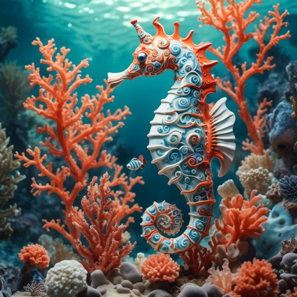 <lora:My Precious:1.0> Seahorse in a coral reef 
