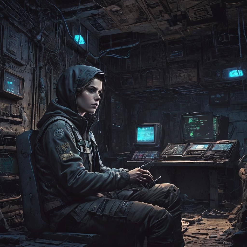 Hacker in Post-Apocalyptic Bunker Comic Book Art