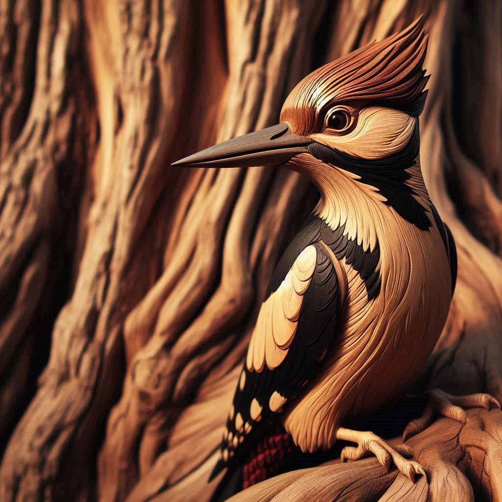 Naturalistic sculpture of a great spotted woodpecker