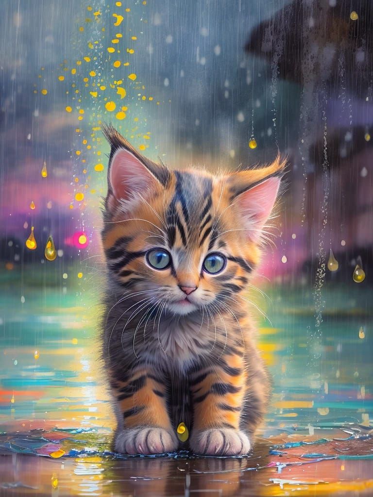 Kitten getting lost in heavy rain