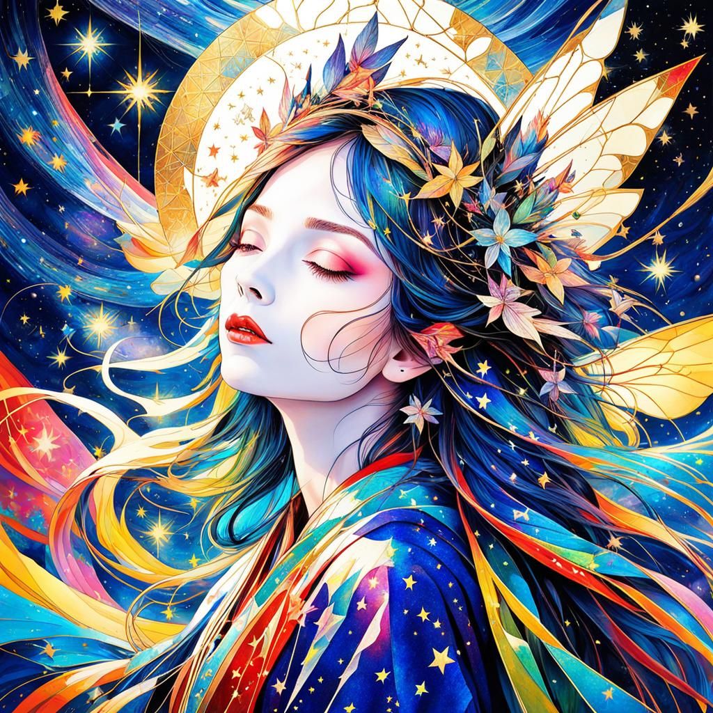 Magical Fairy goddess, Starry Night abstract expressionism, ...