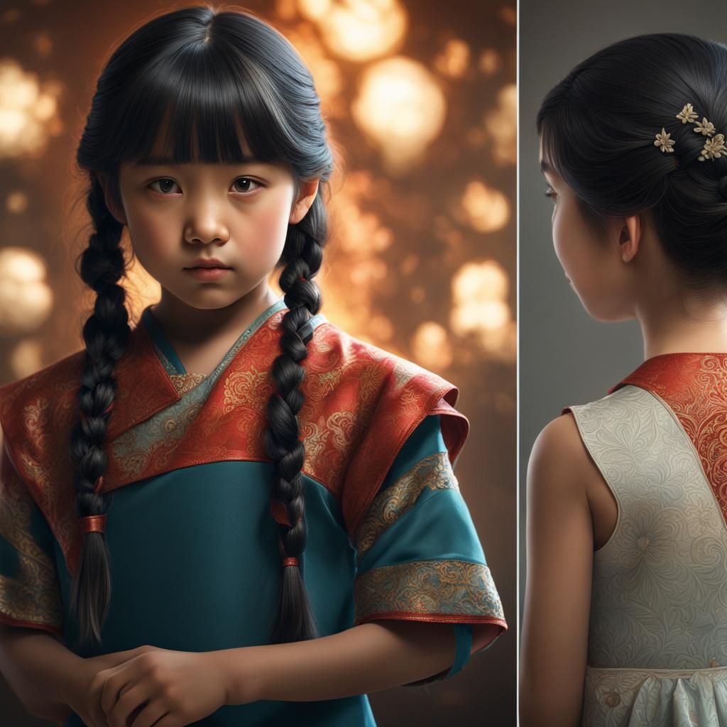 9 year old half Asian girl with black  hair :: thin, lanky, ...