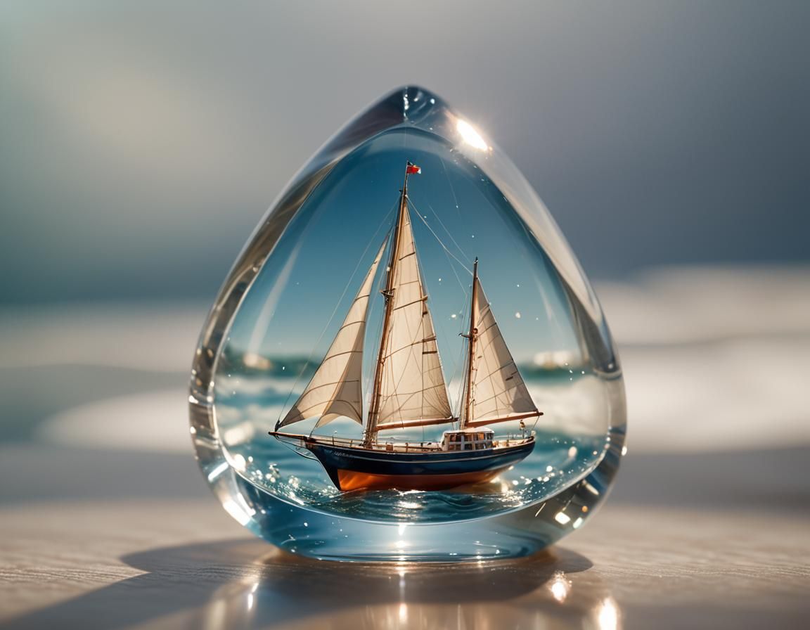 A sailboat inside a glass paperweight