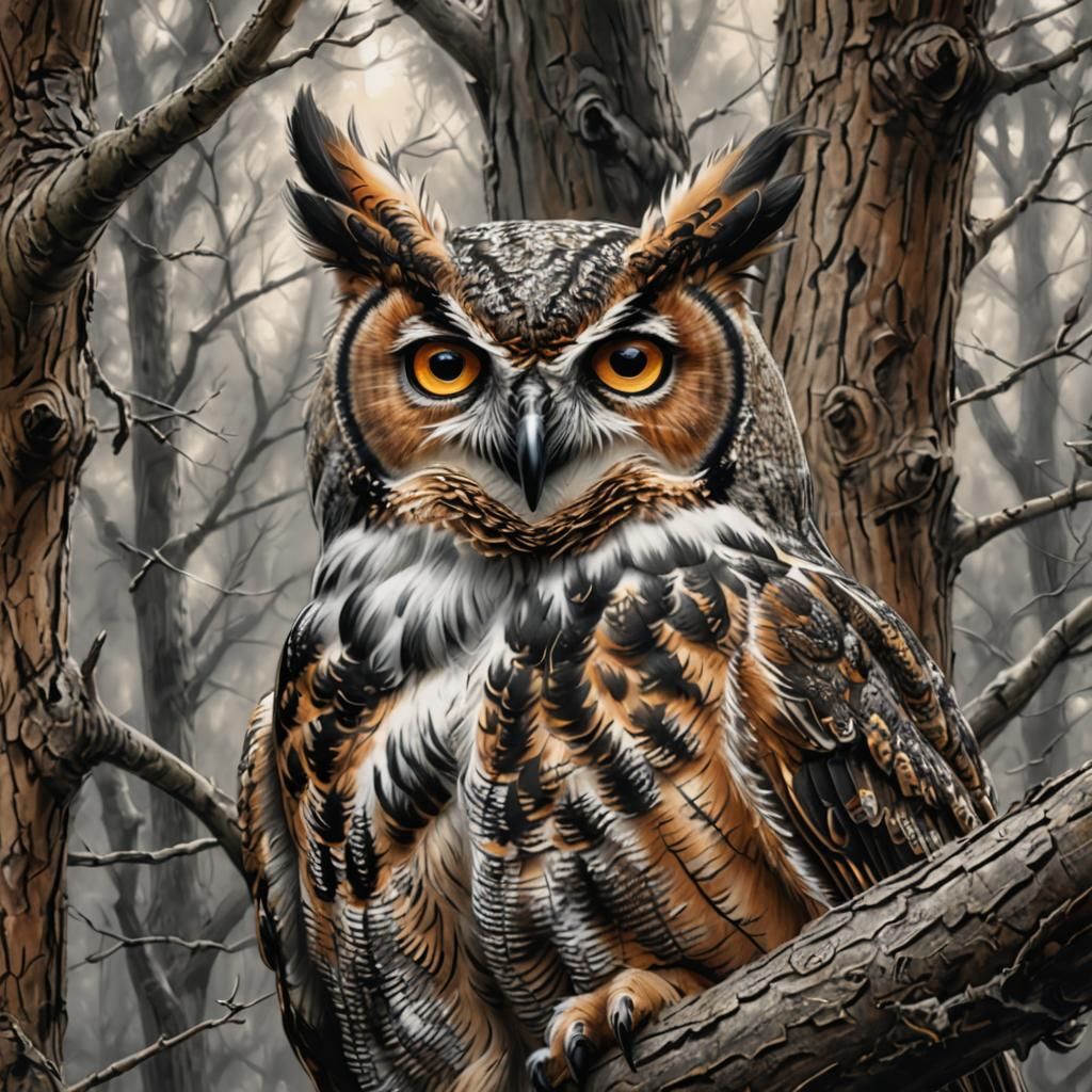 Horned Owl Painting