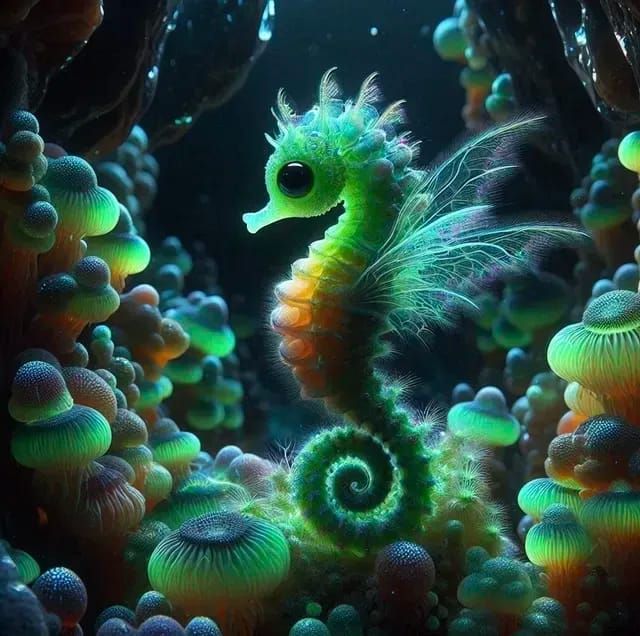 Teeny Tiny Green Fluffy Seahorse