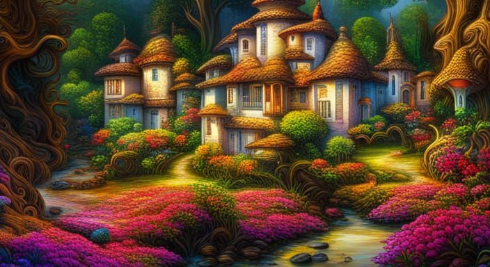 A tiny village in a colorful shiny flower : random beautiful...