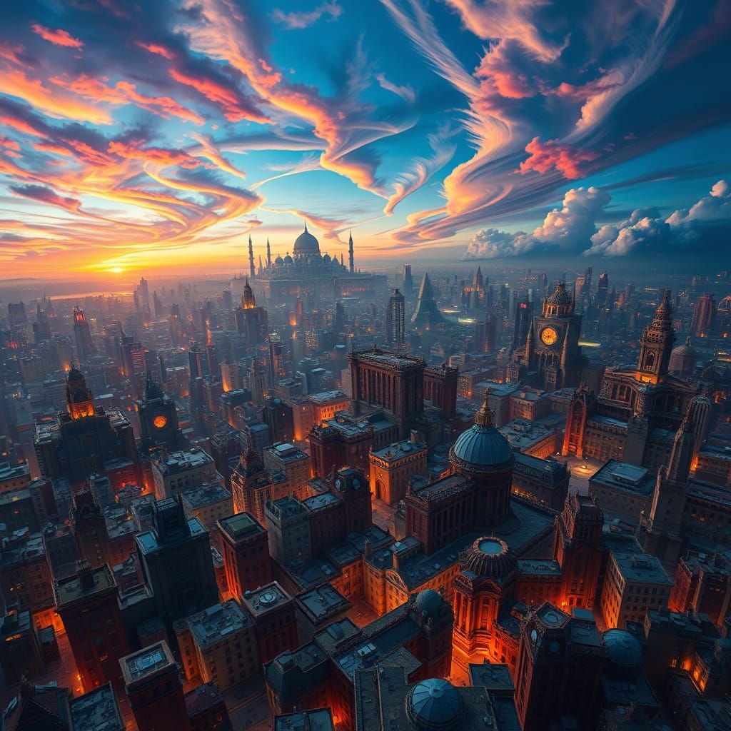 Mesmerizing Cityscape in Vibrant Twilight Colors