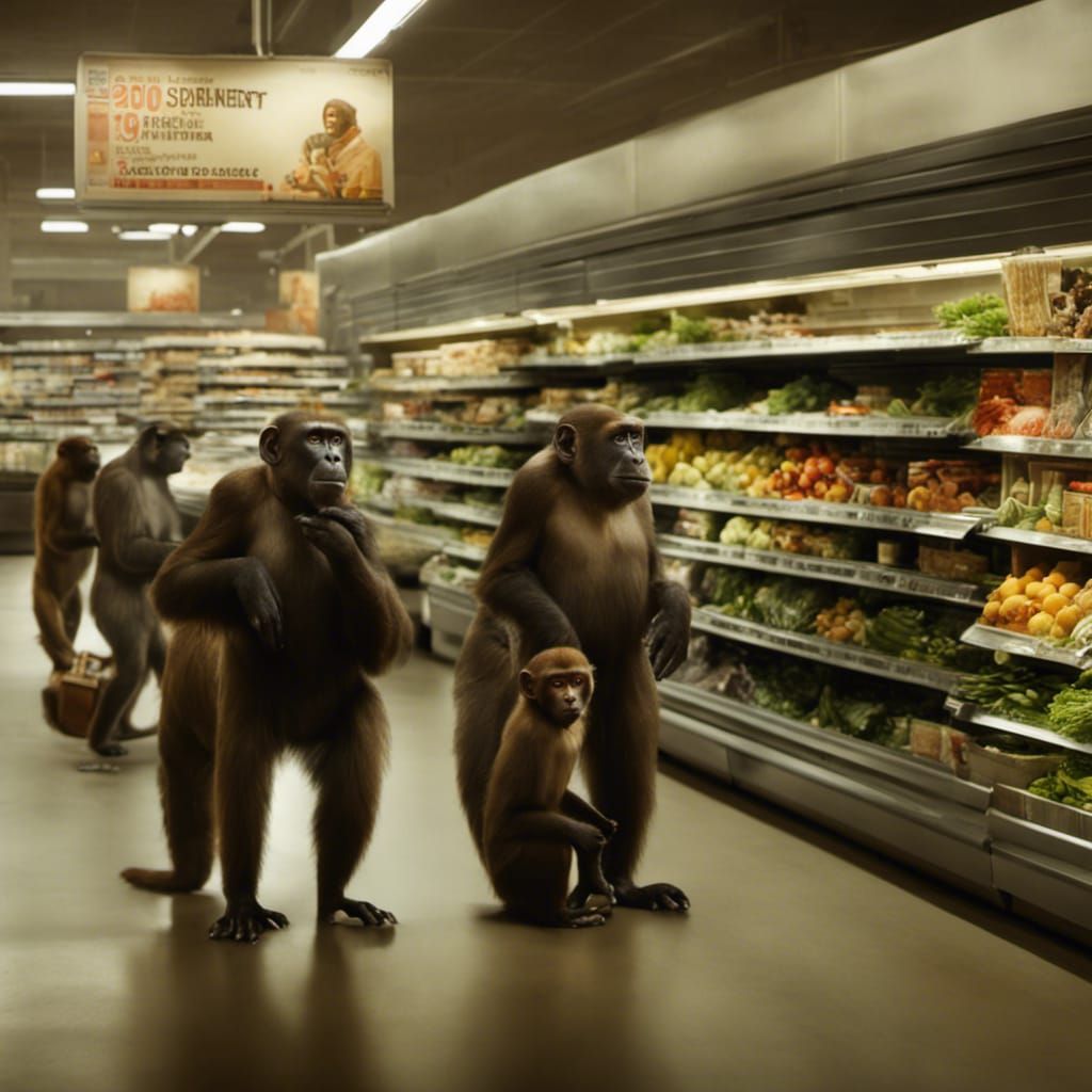 Bustling supermarket for primates AI Generated Artwork NightCafe Creator