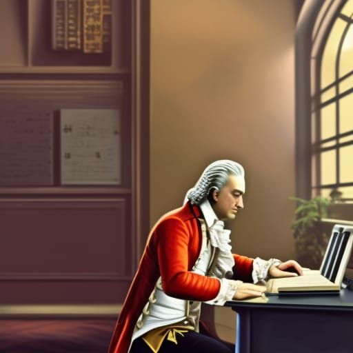 Wolfgang Amadeus Mozart using a computer 💻 🖥 AI Generated Artwork