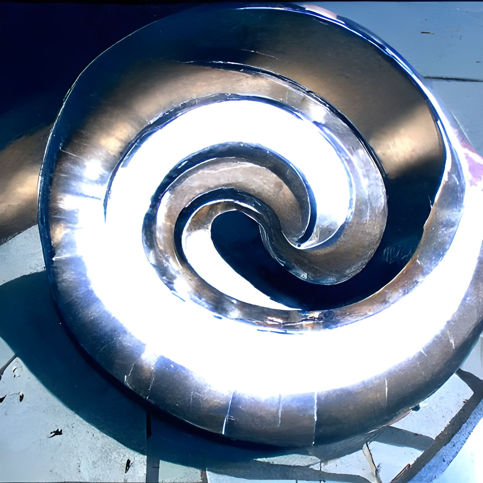 A spiral structure made of shiny metal