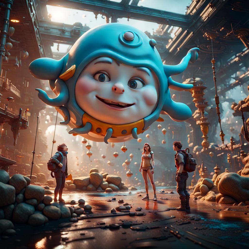Imaginative Scene Showcasing People Interacting With An Upsi...