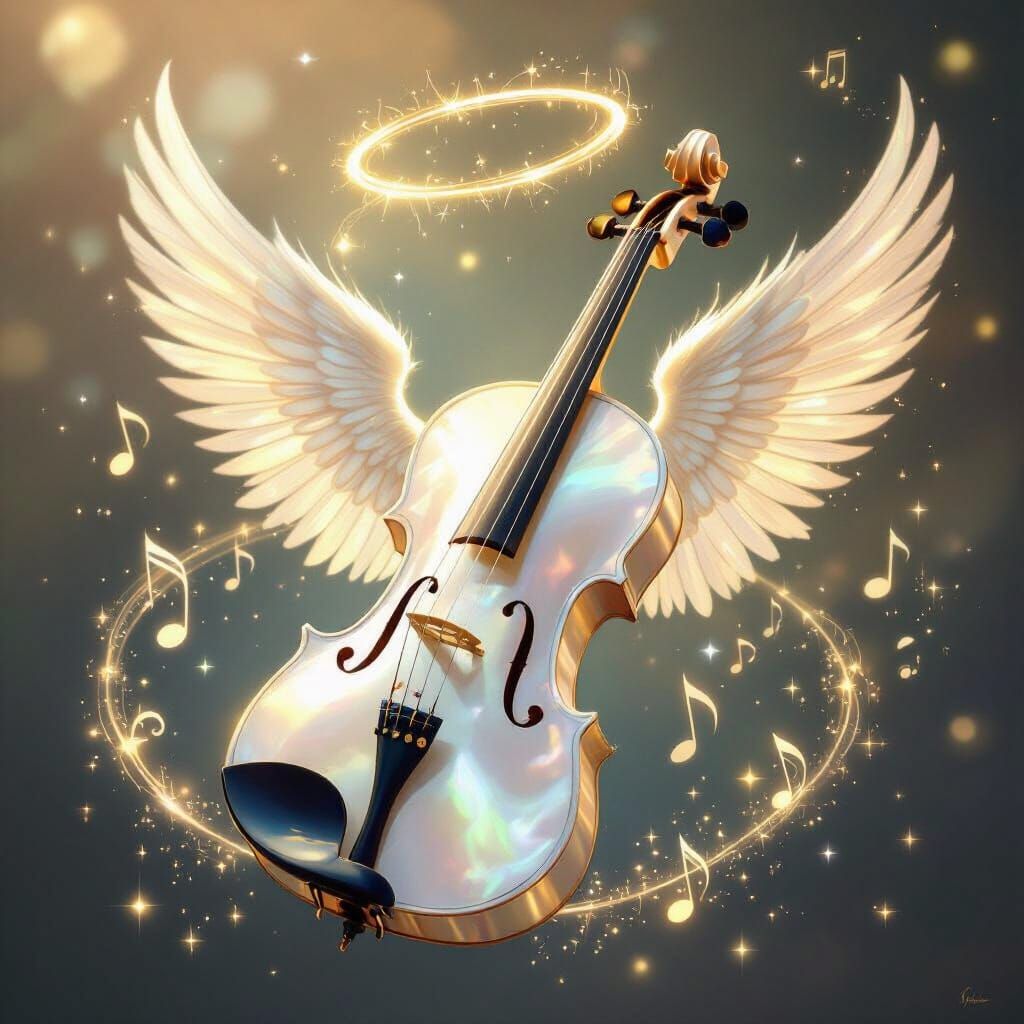 Ethereal Violin with Angelic Wings in Golden Light