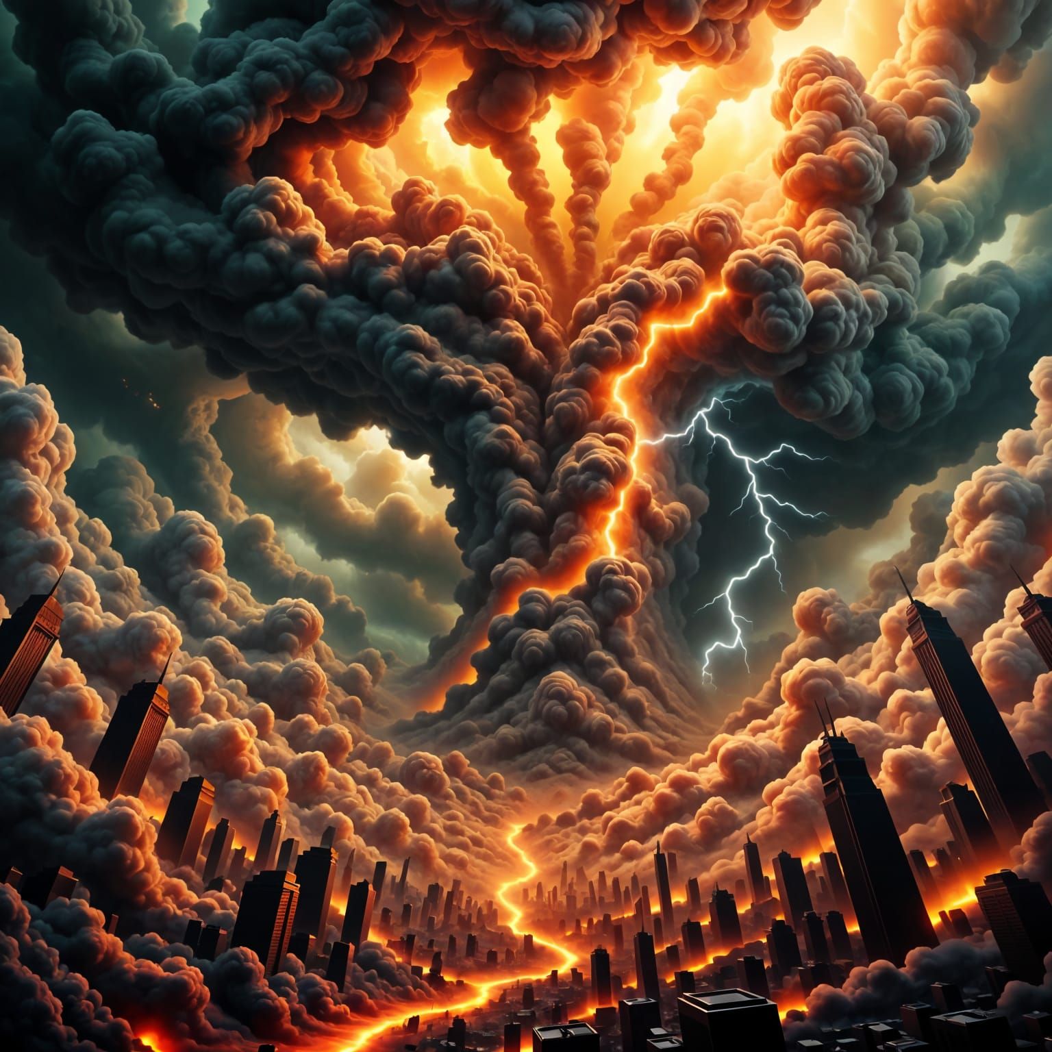 The devil will come in the Eye of the Storm, lightning, fire, swirling clouds <lora:Eye of the Storm:1.0>