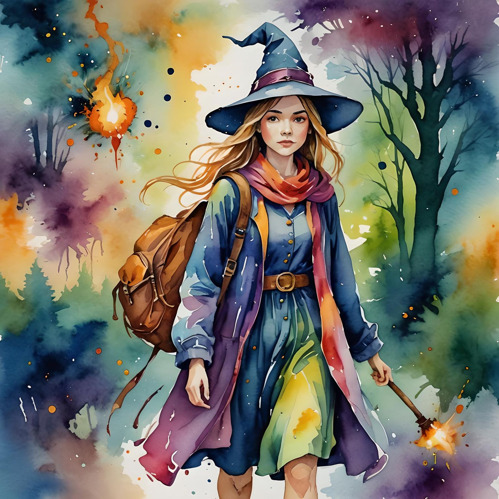 Watercolor teenage female wizard going back to school at magic camp  by @Netty Miller