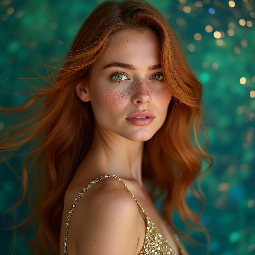 Radiant Studio Portrait of Auburn Haired Woman