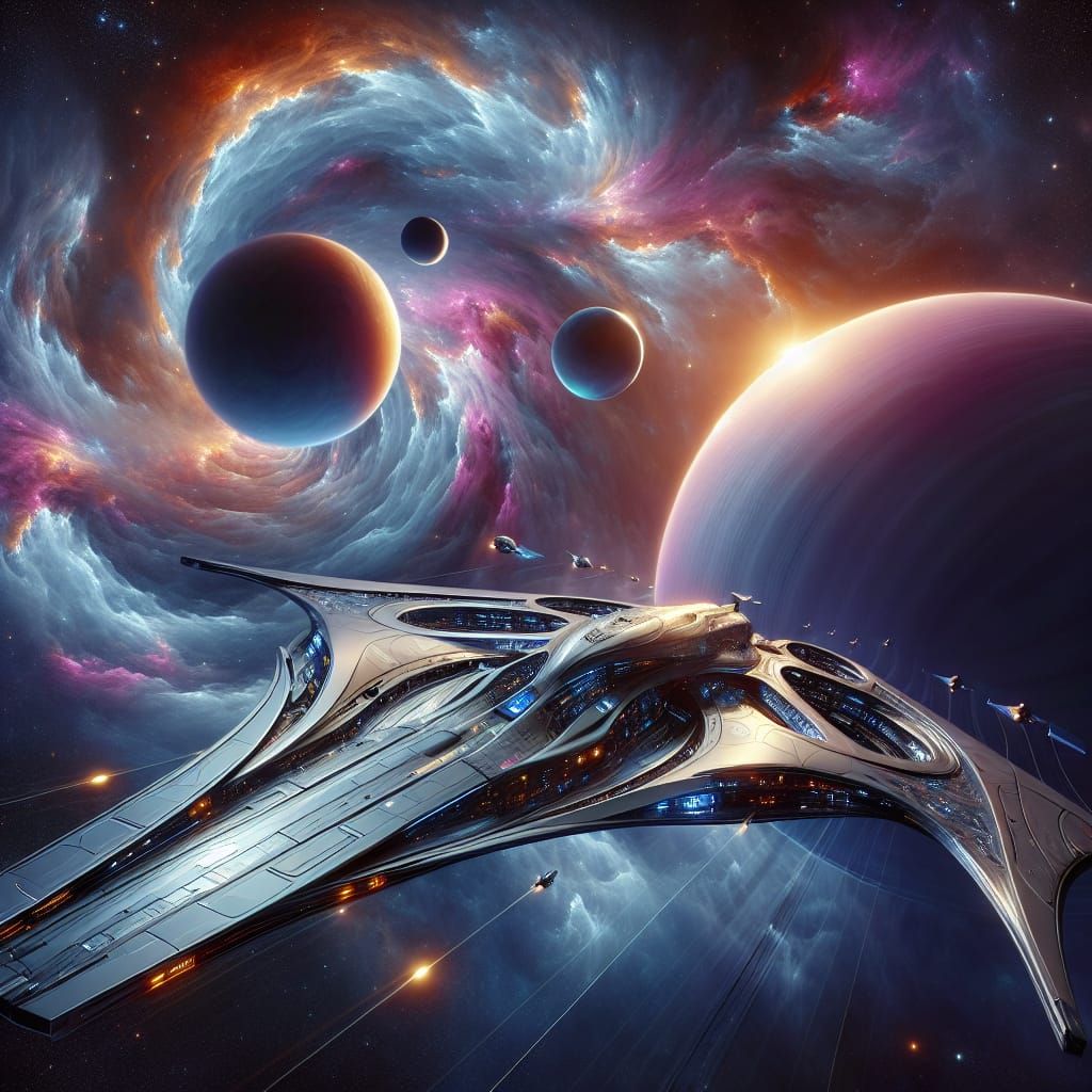 Un vaisseau spatial dans l'univers  by @ericde