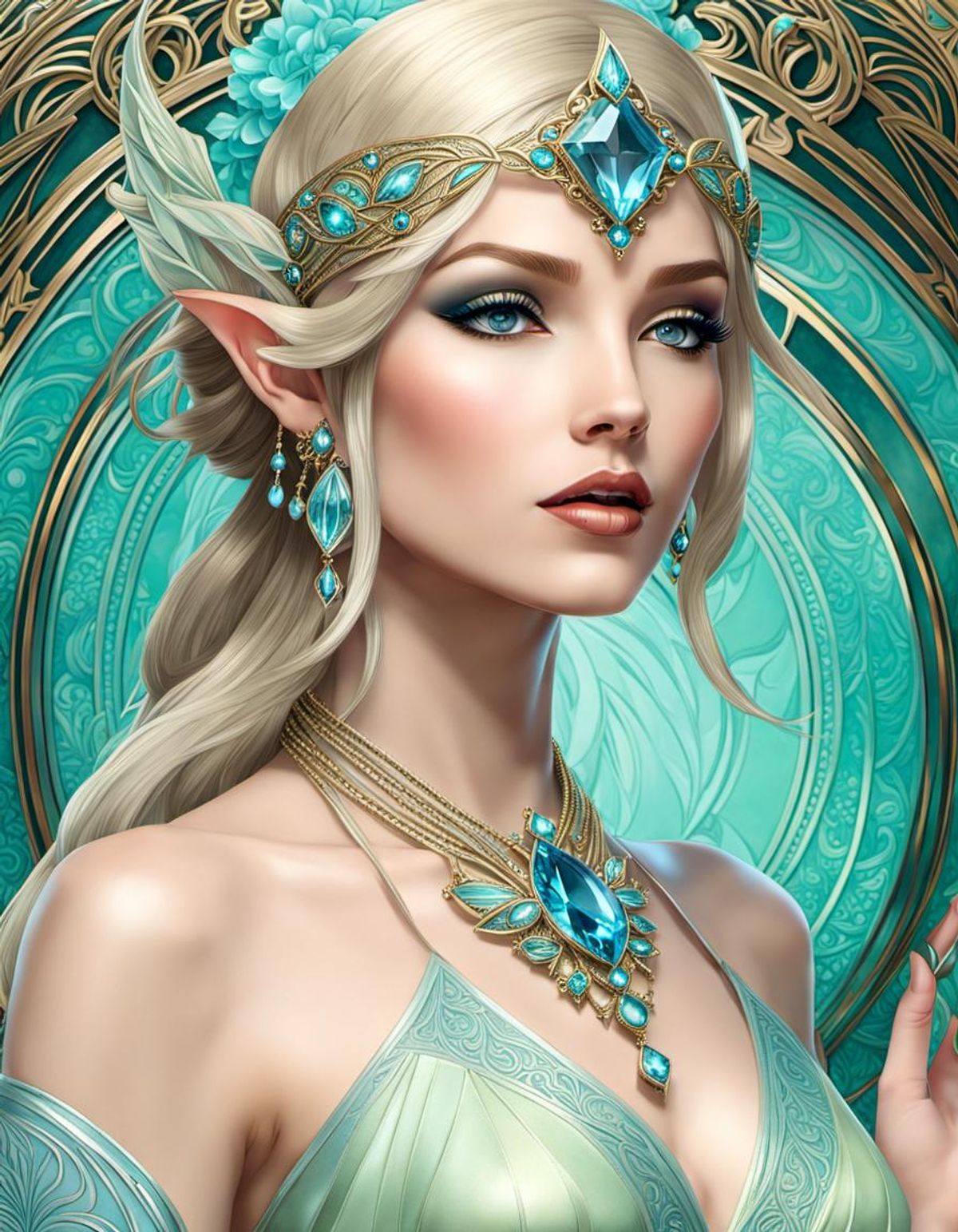 Beautiful Elven princess art deco by Alpha Mucha intricately detailed ...