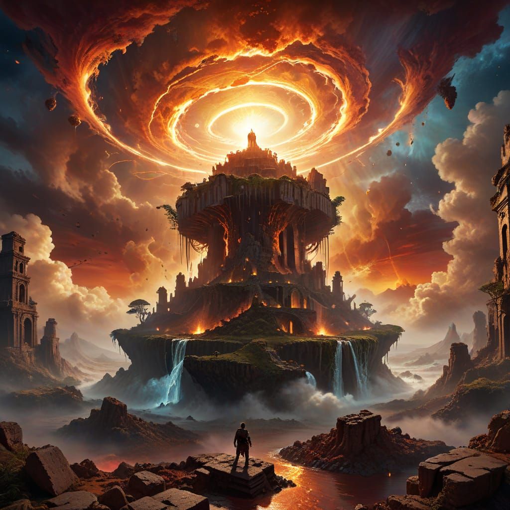 Floating Island Apocalypse in Cosmic Chaos