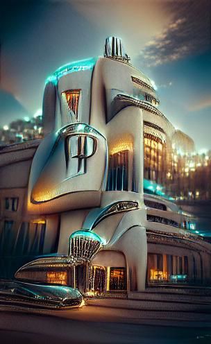 futuristic palace by night