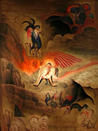 Lucifer s fall from heaven and descent into hell AI Generated