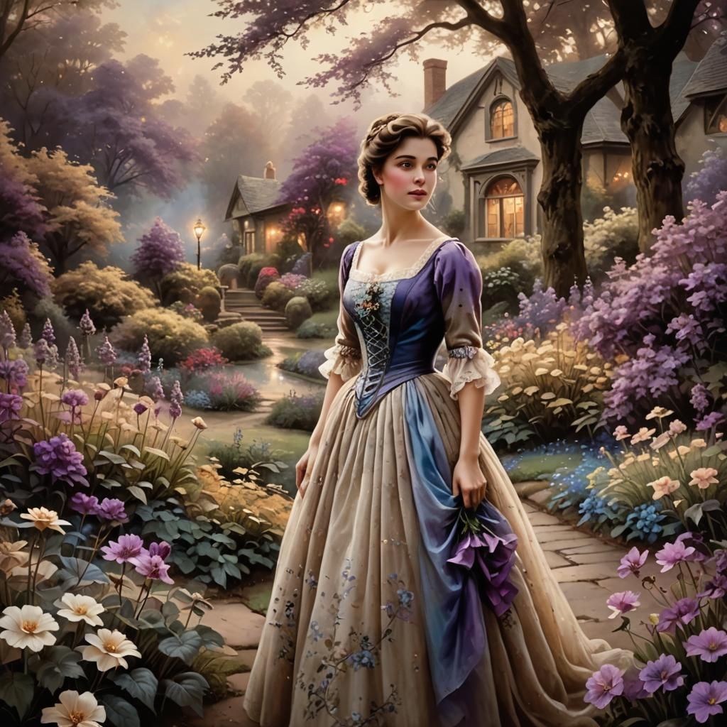 19th century woman admiring her beautiful garden.  by @Ylona