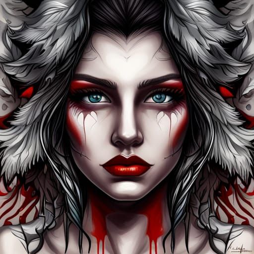 Girl wolf cut brown eyes red full lips big eyes beautiful go...