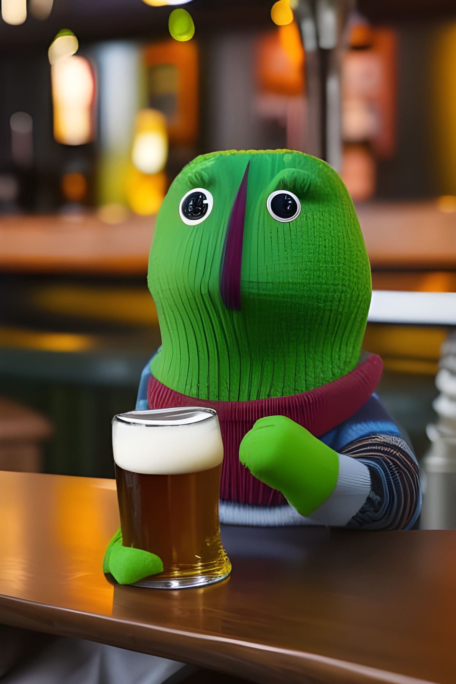 A Sock Puppet Drinking a Pint of Beer AI Generated Artwork