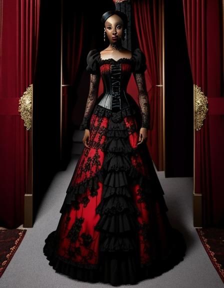 Gothic woman in a red and black dress