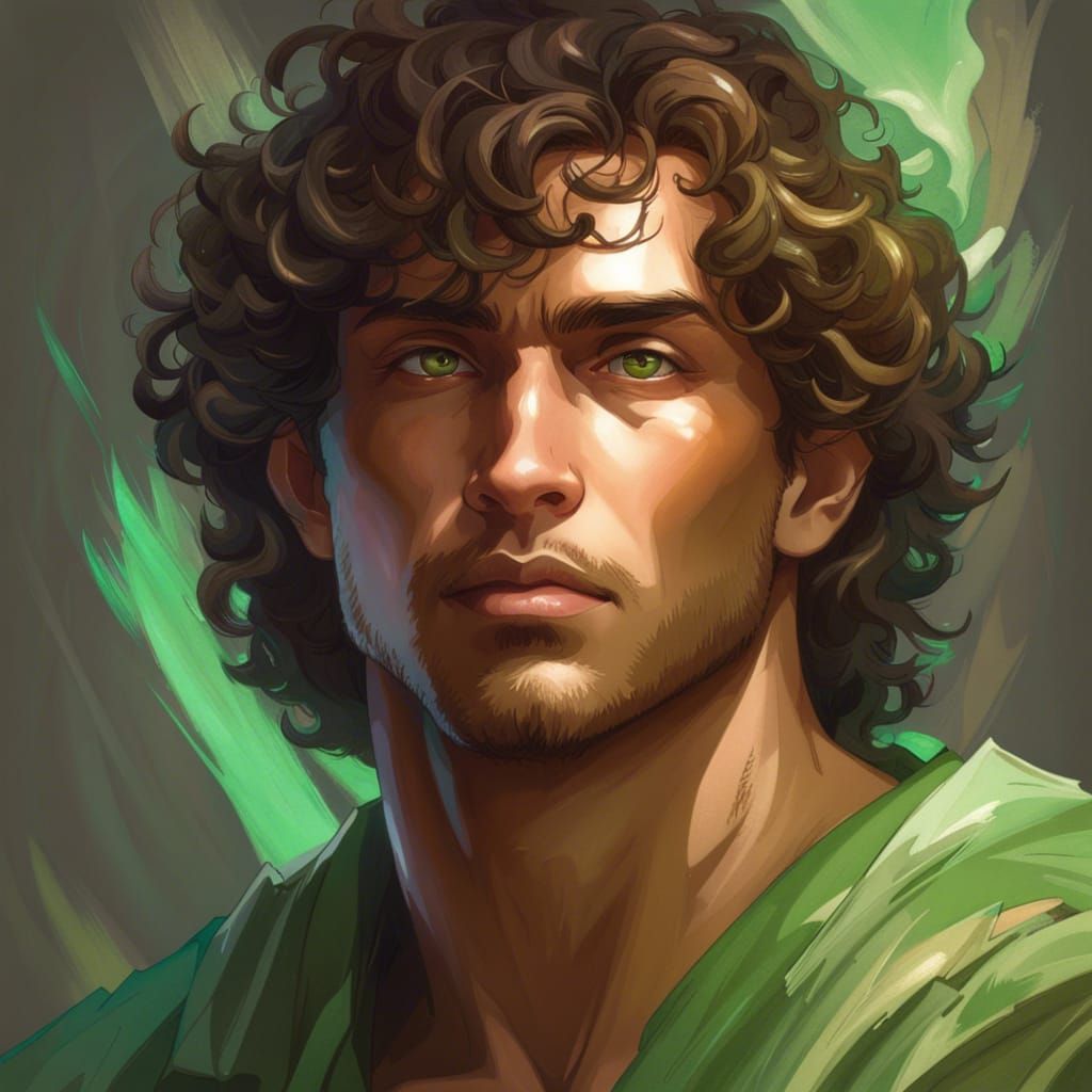 Curly Haired Male with Green Eyes - AI Generated Artwork - NightCafe ...