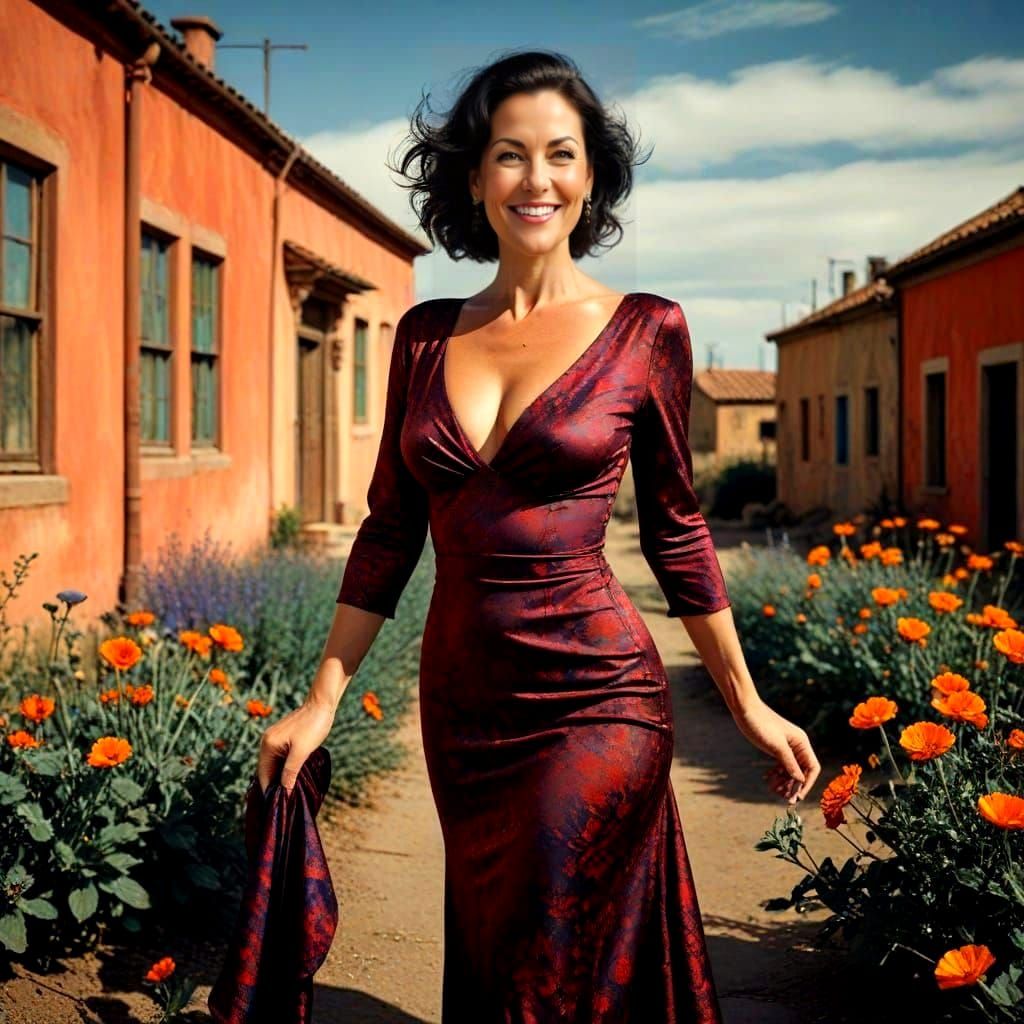 Portrait of a Happy 40-Year-Old Lady in Exquisite Elegance