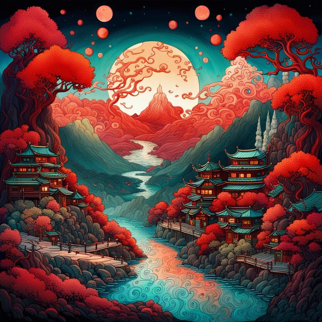 Blood Red Landscape - AI Generated Artwork - NightCafe Creator